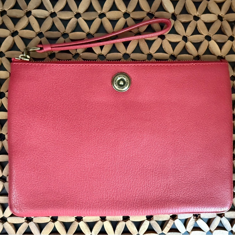 Lauren Ralph Lauren Wristlet Clutch Bag Zipper Red Organizer Excellent Condition